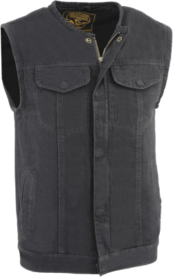 Milwaukee Leather Mens Denim Collarless Hidden Zipper MC Vest, Black MDM3001