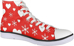 Micoklinlin Womens Canvas Shoes High Top Teens Girls Canvas Sneakers Tennis Shoe Lace Up Casual Classic Flat Walking Shoes 8 Heart and Snowflake
