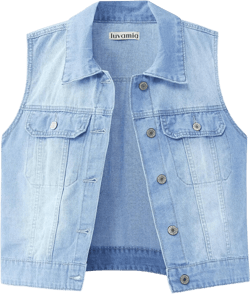 luvamia Denim Vest for Women Sleeveless Cropped Jean Jacket Vests Top Western Outfit Fashion Casual Vests with Pockets X-Large Indigo Blue Breeze