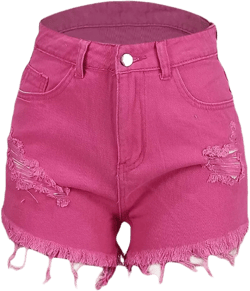 Women's Ripped Denim Shorts High Waisted Frayed Raw Hem Hot Pants Summer Trendy Casual Jean Short Pants with Pocket Small Hot Pink