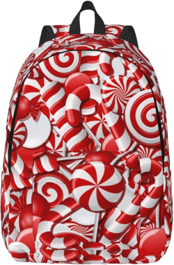 Red And White Christmas Lollipop Swirl Candy Backpack for Girls Boys Women Lightweight Canvas Bookbag Casual Daypack for Travel Outdoor Camping, 15 Inch Red and White Christmas Lollipop Swirl Candy Small