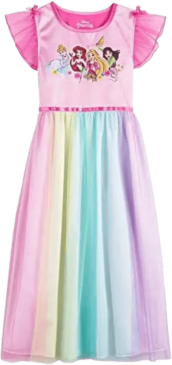 Disney Girls' Fantasy Nightgown Princess Dress Pajama, Rainbow - Princesses, Size 8