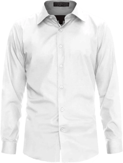 NE PEOPLE Men's Dress Shirt – Classic Long Sleeve Slim Fit Button Down Solid Color Top S-5XL 18"-18.5" Neck 34"-35" Sleeve White