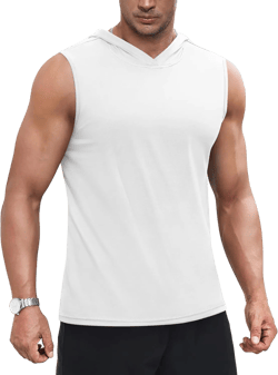 MAGNIVIT Mens Cotton Workout Hooded Tank Tops Bodybuilding Hoodie Muscle Tank Tops for Men Lightweight Sleeveless Gym Hoodie Small White