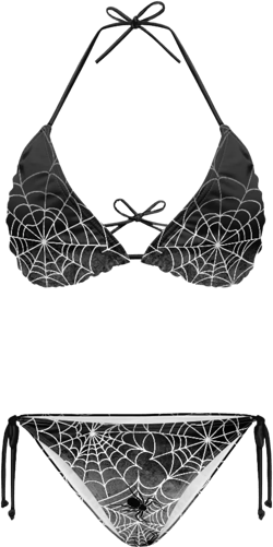 String Women's Sexy Halter Thong Bikini 2 Piece with Tie Sides Summer Triangle Bikini Set Swimsuits Large Gothic Spider Web-1