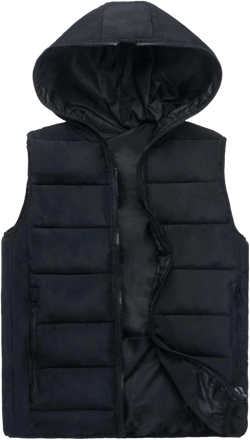 Winter Men Puffer Vest Hooded Sleeveless Padded Down Jacket Casual Outdoor Warm Quilted Vest with Pockets Black Medium