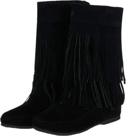 Amazon.com | Caradise Womens Faux Suede 2 Layer Tassel Fringe Ankle Boots Flat Mid Calf Boots | Mid-Calf