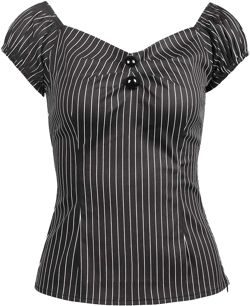 YARN & INK Women's Rockabilly Tops 1950s Pinup Shirt Casual Off Shoulder Vintage Blouse Medium Stripe Black