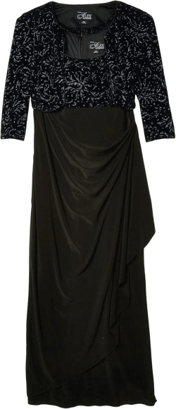Alex Evenings Women's Plus-Size Lace Bolero Jacket Dress with Side Ruched Skirt Black/Peacock 16 Plus