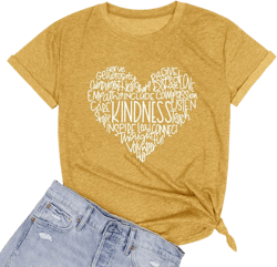 MOUSYA Womens Kindness Graphic T-Shirt: Cute Be Kind Graphic Tees Inspirational Letter Shirt Teacher Casual Tops Medium Yellow