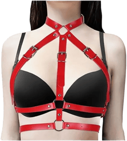 Punk Leather Harness Belt for Women Fashion Adjustable Chest Harness Body Chain Belt Goth Rave Nightclub Party Jewelry Red