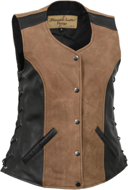 Milwaukee Leather MLL4508 Women's 'Trickster' Vintage Two Tone Crazy Horse Brown and Black Leather Club Style Motorcycle Vest
