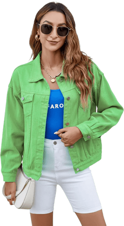 Atnlewhi Women's Long Sleeve Denim Jacket Casual Button Down Basic Jean Jackets with Pockets Medium Green