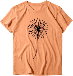 Summer Tops for Women 2025 Cute Floral Graphic Tees Crewneck Short Sleeve Shirts Dandelion Print Teen Girls Cotton Tshirts X-Large A-orange