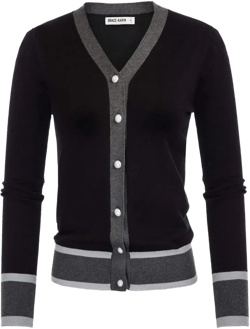 GRACE KARIN Womens Contrast Color Block Cardigan Sweaters Lightweight Long Sleeve Cropped Cardigan V-Neck Striped Shrugs X-Large Contrast-black