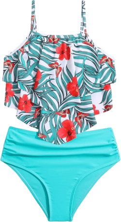 SHENHE Girl's 2 Piece Floral High Waisted Ruffle Swimsuit Bathing Suit Bikini Sets