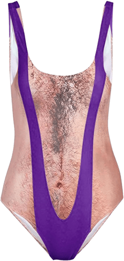 Women's Chest Hair Funny Print One Piece Swimsuits 2024 Summer Beach Monokini Holiday Vacation Modest Bathing Suits