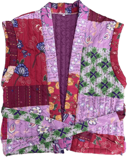 Womens Floral Print Puffer Vest Vintage Sleeveless Quilted Jacket Lightweight Open Front Padded Gilet Cardigan Coat(Purple-L), Large