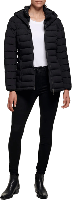 DKNY Women's Short Quilted Puffer Jacket Large Packable Black