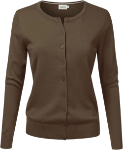 JJ Perfection Basic Button Down Soft Knitted Cardigan Long Sleeve Crew Neck Casual Sweater Jackets for Womens with Plus Size Large Awocal291_coffee