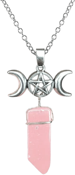 COLORFUL BLING Triple Godness Moon Symbol Natural Stone Pendant Necklace Crescent Healing Wicca Pagan Pentagram for Women Amulet Sailor Moon Lucky Jewelry Pink