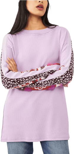 Free People womens On My Way Cuff Cotton Mixed-print Thermal Top