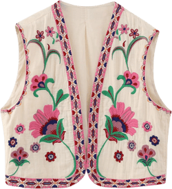 Arssm Women Floral Embroidered Vest Y2k Vintage Sleeveless Open Front Fashion Casual Boho Vest Tops(Pink-S), Small
