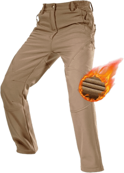 FREE SOLDIER Men's Fleece Lined Outdoor Cargo Hiking Pants Water Repellent Softshell Snow Ski Pants with Zipper Pockets Mud 38W x 30L