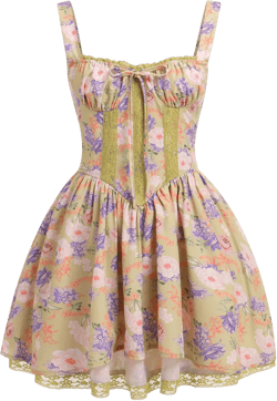 Floral Printed Corset Dress for Women Spaghetti Strap Flare Summer Mini Dress Lace Trim Cami Dress Flowy Sundress Yellow Floral Mini Length Small