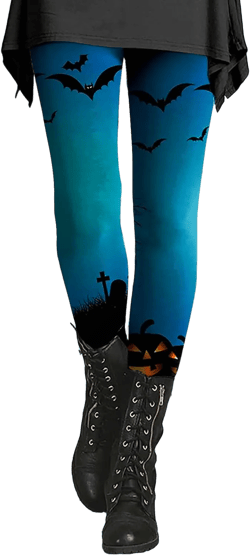 Halloween Leggings for Women High Waist Soft Stretchy Workout Plus Size Yoga Pants Tights Pumpkin Legging Slim 2-blue Large