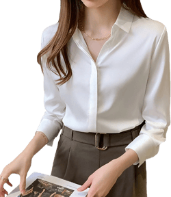 Women's Satin Blouse Fashion Long Sleeve Satin Silk Shirt Work Office Top Casual Shirt White X-Large