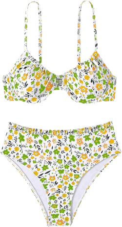 SweatyRocks Women's 2 Piece Bathing Suit Floral Print Spaghetti Strap Underwire Bikini Swimsuit