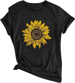 Summer Tops for Women 2025 Cute Floral Graphic Tees Crewneck Short Sleeve Shirts Dandelion Print Teen Girls Cotton Tshirts Small E-black