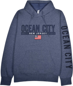 Embroidered Ocean City Sweater - US Flag Hoodie - Heather Navy