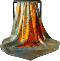 100% Mulberry Silk Scarf 43 Inches Large Square Wrap for Hair Night Sleeping Scarf for Women Head Scarf Autumnal Tree