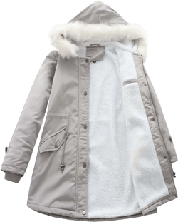 Women Winter Parka Coats Mid Length Fleece Warm Faux Lamb Wool Lined Jacket Sherpa Quilted Coat Puffer Jacket Hooded Small Gray
