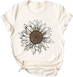 Chulianyouhuo Sunflower Graphic Shirt for Women Cute Flower Short Sleeve Ladies Tee Tops Teen Girls Casual T Shirt Beige X-Large