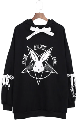 Harajuku Pentagram Print Lace Up Women Fleeces Hoodies Gothic Punk Oversize Velvet Hooded Sweatshirt Pullover Streetwear