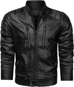 Maiyifu-GJ Men Stand Collar Faux Leather Jacket Vintage Motorcycle Zip Up Bomber Jacket Pu Leather Fleece Lined Outwear Coat (Black,X-Large)