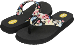 Women's Isabella Yoga Mat Floral Flip Flop , Black - 6