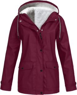 BOXIACEY Womens Waterproof Rain Jacket Fleece Lined Rain Coats Lightweight Rain Jacket Hooded Windbreaker Jackets 4X-Large 02-wine