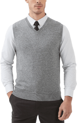 Kallspin Men's Wool Blended Vest Sweater Relaxed Fit V Neck Sleeveless Knitted Pullover 4X-Large Light Grey