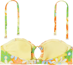 Women&#39;s Floral Print Bandeau Bikini Top - Wild Fable&#8482; Yellow/Orange/Green M: Adjustable Strap, Removable Cup