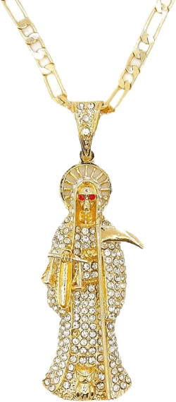 14k Yellow Gold La Santa Muerte Necklace For Women And Men - Holy Death's Pendant Necklace, Santa Muerte Pendant Necklace With Chain, Holy Saint Death Necklace Religious Jewelry For Women Men White Santa Muerte Necklace