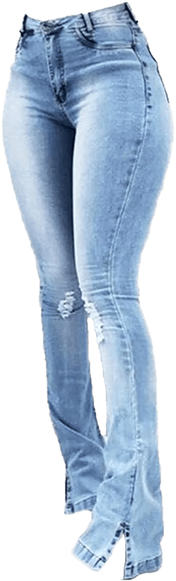 Women Skinny Ripped Bell Bottom Jeans High Waisted Split Hem Flared Denim Pants Distressed Wide Leg Jean Trouser (Light Blue,Small)
