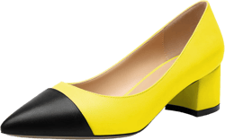 Zamikoo Women's Block Heel Pumps, Pointed Toe Slip on Classic Chunky Low Heel Cap Toe Dress Shoes for Office Wedding Work Evening 2 Inches 5 Black Yellow
