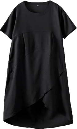 Tebreux Women's Linen Midi Dress Oversized Short Sleeve Sundress Baggy Tunic Dresses with Pockets Large Black