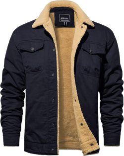 TACVASEN Men's Winter Jacket Sherpa Fleece Lined Cargo Coat Warm Thick Trucker Jacket with Multi Pockets Navy Large