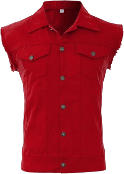 Maiyifu-GJ Men's Sleeveless Denim Vest Button Down Slim Fit Trucker Jean Jacket Lapel Vest Jacket Casual Vests X-Large Red