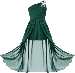 YiZYiF Girls Elegant Sparkly One Shoulder Romper Dress Flower Girl Junior Bridesmaid Dresses Party Dance Gown 10 Years Green